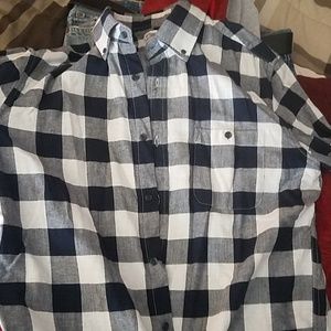 Navy blue and white checkered long sleeve